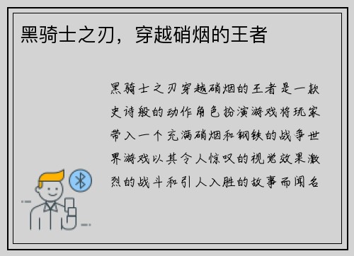 黑骑士之刃，穿越硝烟的王者